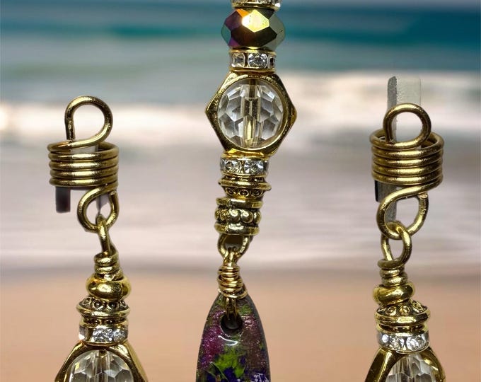 Color Splash Loc Jewelry Collection – Hand-Painted Wood Focal Charms & Gold Wire Loc Accessories