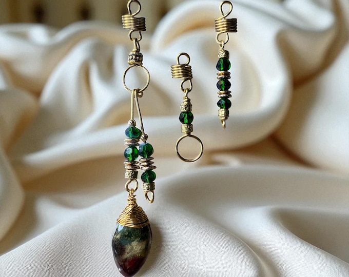 Enchanted Moss Loc Jewelry Set: Handmade Polymer Clay Braid Charms