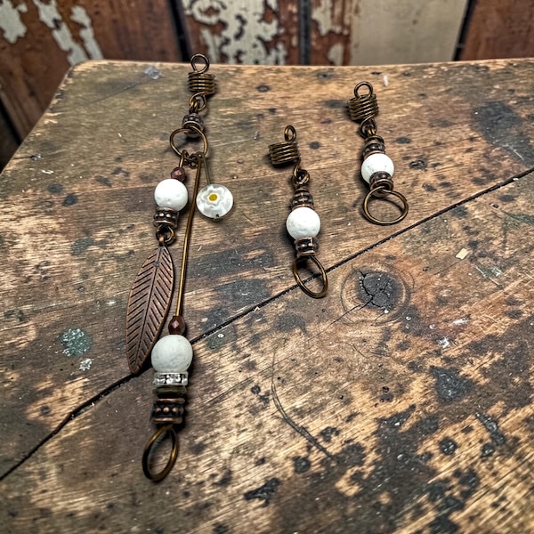 Bronze Whisper – 3-Piece Vintage Bronze Loc Jewelry Set | Handmade Beaded Hair Accessories | Designs by Cyere