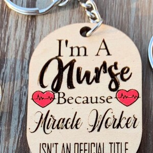 Nurse Key Chain, Wood Engraved Keepsake | Basswood | Personalized Name Back, 2 X 1 3/4 In image 2