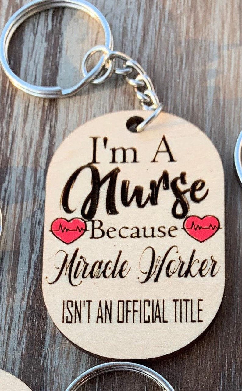 Nurse Key Chain, Wood Engraved Keepsake | Basswood | Personalized Name Back, 2 X 1 3/4 In image 2