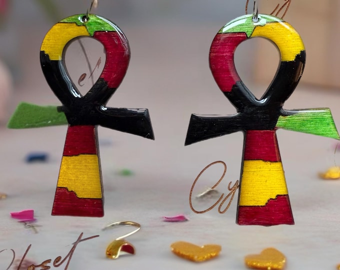 Designs by Cyere Roots and Royalty Wood Ankh Earrings