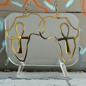 Designs by Cyere  African Ankh Map Earrings - Gold Statement Jewelry