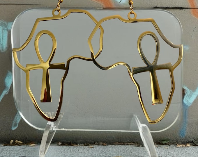 Designs by Cyere  African Ankh Map Earrings - Gold Statement Jewelry