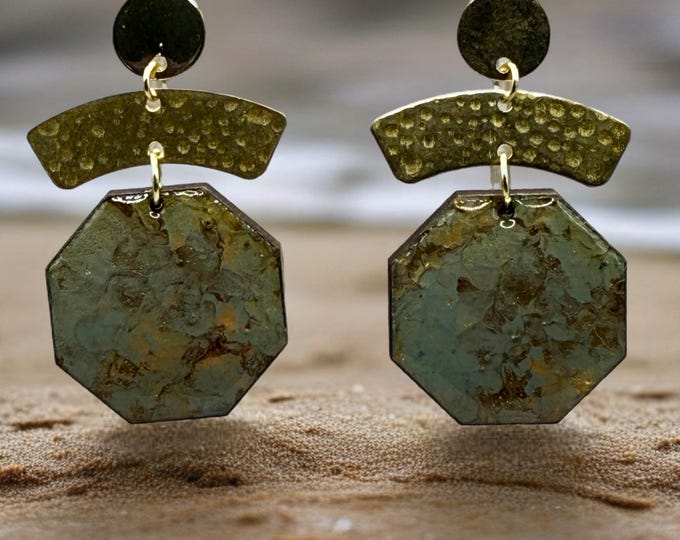 Hand-Painted Wood Statement Earrings – Color Splash Dangle Earrings with Gold Accents | Afrocentric Boho Artisan Jewelry by Cyere’s Closet
