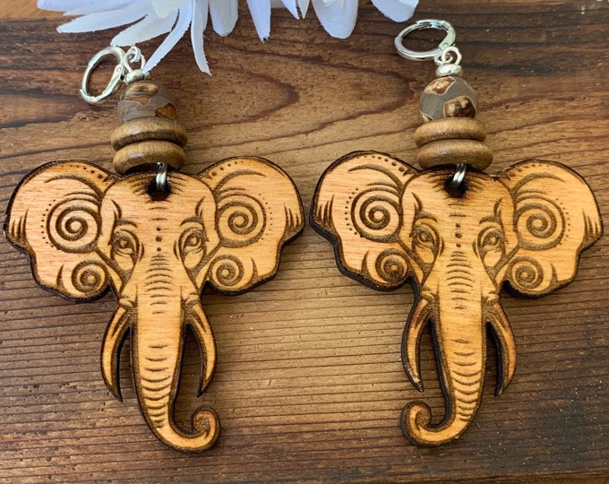 Designs By Cyeres Large Elephant  Engraved Earrings