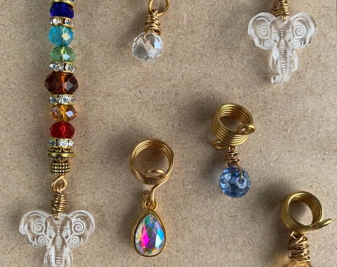 Design's by Cyere Chakra Inspired Elephant Loc and Braid Jewelry Set