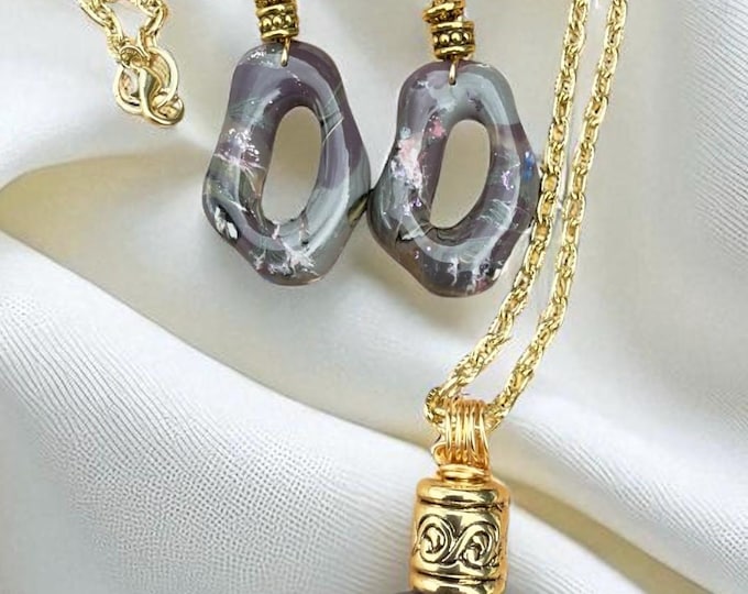 Designs by Cyere Amethyst  Lava Flow Earring and Necklace Set