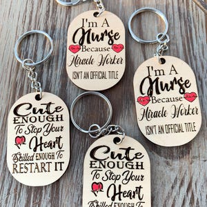Nurse Key Chain, Wood Engraved Keepsake | Basswood | Personalized Name Back, 2 X 1 3/4 In image 1