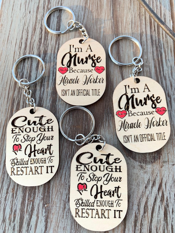 Nurse Key Chain, Wood Engraved Keepsake | Basswood | Personalized Name Back, 2 X 1 3/4 In
