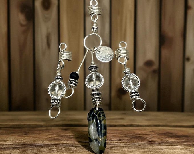 Gold & Silver Crystal Loc Jewelry Set: Regal Braid/Dreadlock Charms