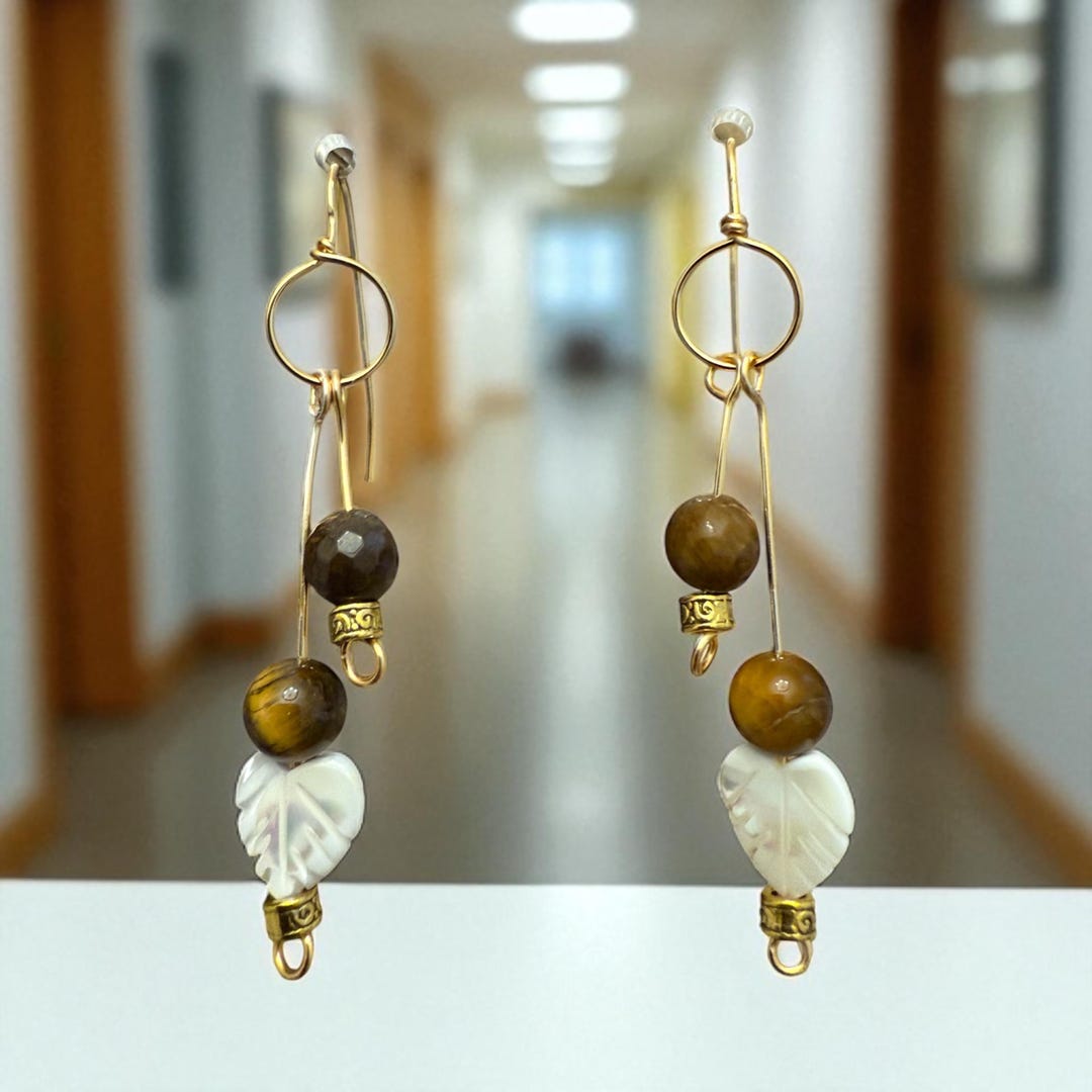 Designs by Cyere Golden Earth Goddess Earrings – Tiger’s Eye & Shell ...