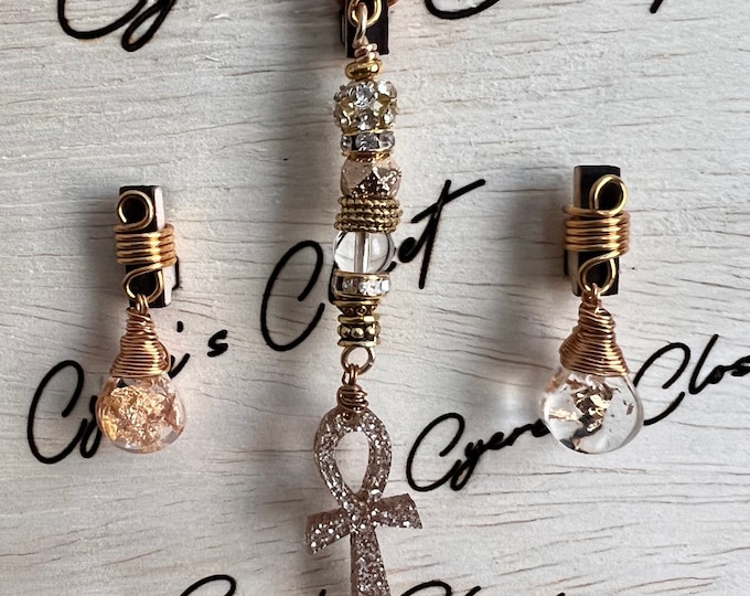 Designs by Cyere Gold Glitter Ankh Loc and Braid Jewelry Set