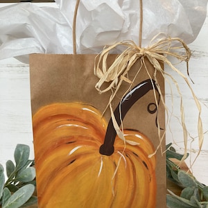 Fall Gift Bags,  Pumpkin Gift Bags, Gift Bag, Kraft Gift Bag, Hand painted Gift Bag