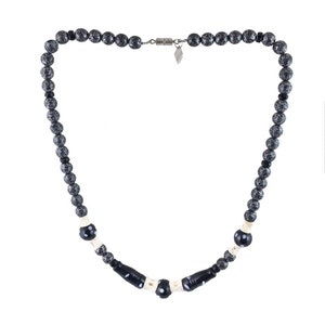 Iman Necklace – Vintage Black and White Beaded Statement Necklace with Black Polka Dot, Conta di Ojo, Evil Eyes