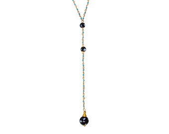 Beaded Conta Di Ojo Kaia Lariat Necklace | Handmade in New York by Alzerina Jewelry