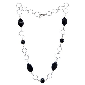 Nereida Choker - Handmade Silver-plated Bead-and-chain necklace with black polka dot, Conta di Ojo, Evil Eyes