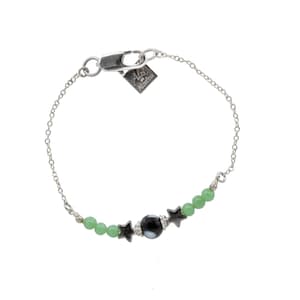 Zahira Bracelet – Handmade Silver-plated green beaded bracelet with stars , Conta di Ojo, Evil Eyes