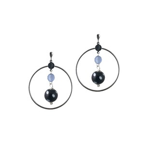 Lajinha Earrings - Vintage Silver Plated Hoop Earring with Black Polka Dot, Conta di Ojo, Evil Eyes