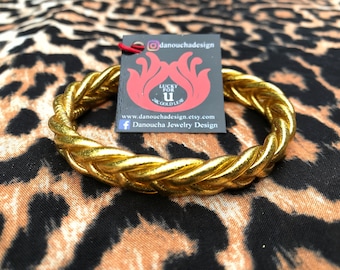 Braided Gold Leaf Bangle: Thai Temple Lucky Charm Bracelet
