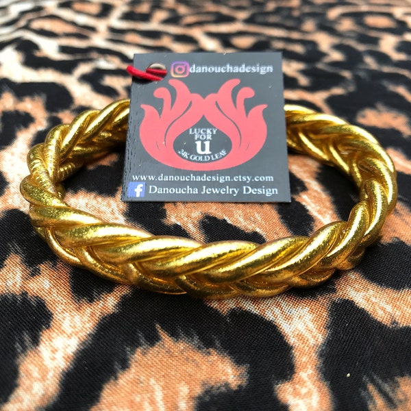 BRAIDED DESIGN gold leaf stack stacking layering Thai temple bracelets plastic waterproof classy jewelry lightweight bangles valentines gift