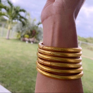 THICK DESIGN GOLD lucky charm bracelets temple jewelry stackable bangles lightweight waterproof bling image 5