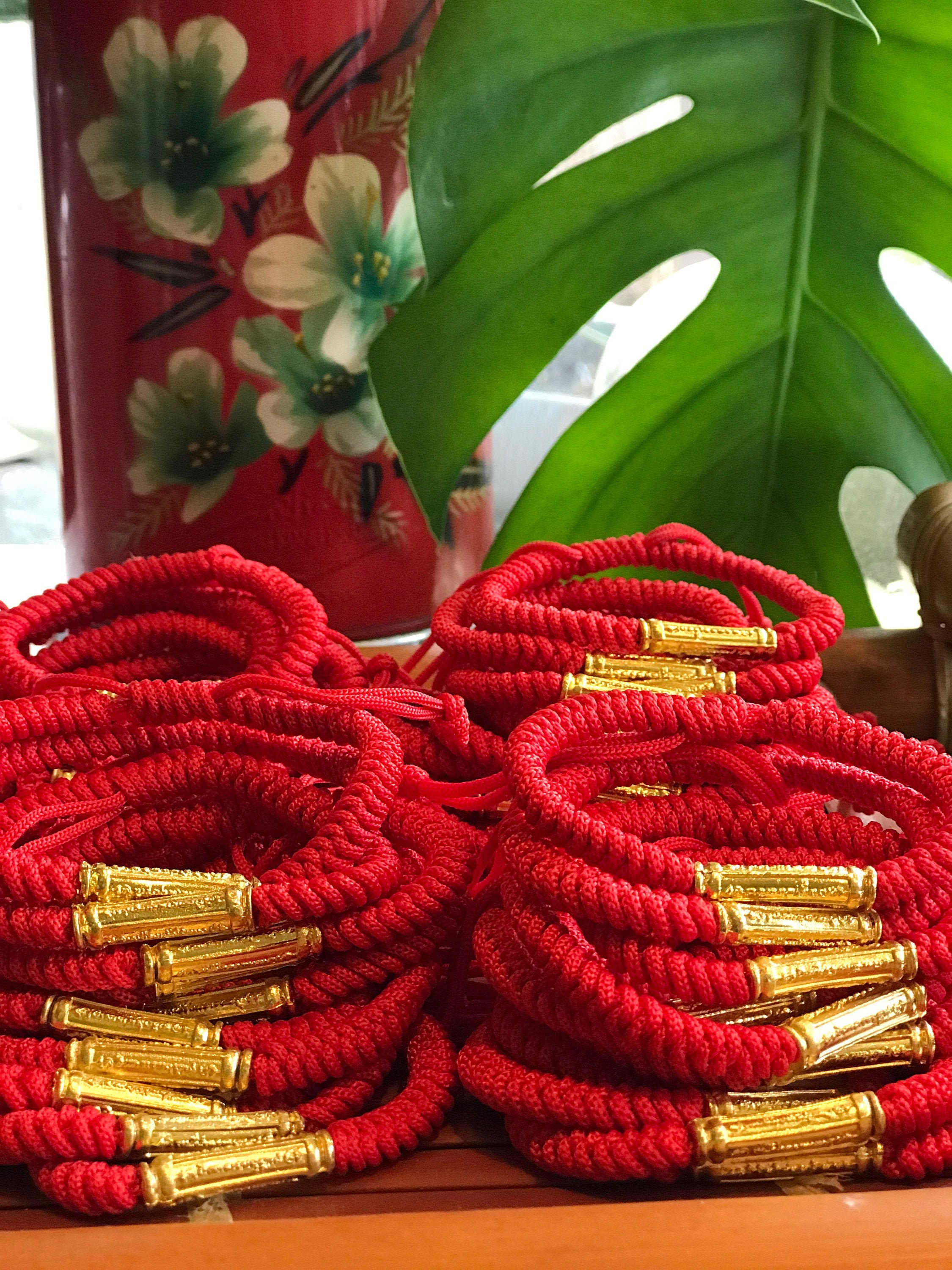 RED THREAD BUDDHIST prayer bead bracelet  lucky jewelry protection ch…