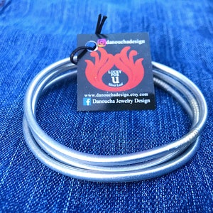 Matte Silver Temple Bangle Bracelets, Set of 3, Lucky Charm (SKINNY DESIGN)