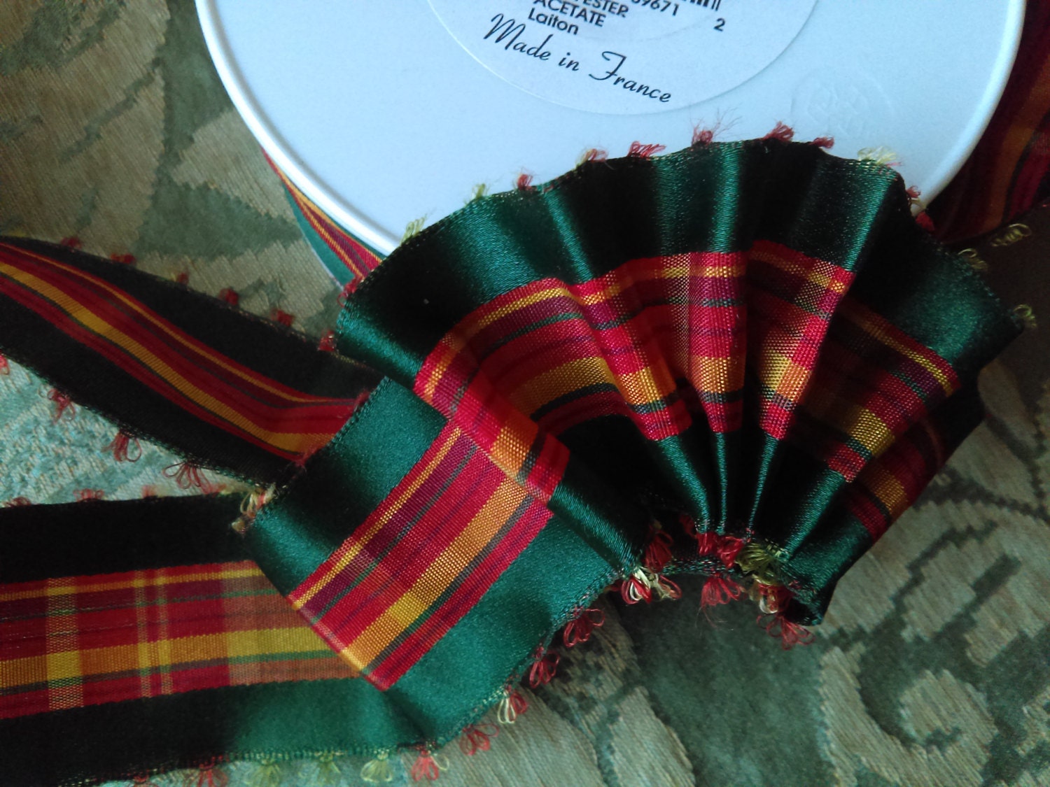 1 Yd 1.5 inch Vintage French Wired Plaid GreenRedGold | Etsy