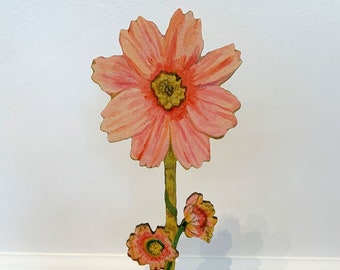 Peach cosmos wood flower, gift for gardener woman, cosmos flower, gardening gift, friendship gift, flower gift for her, flower gift card