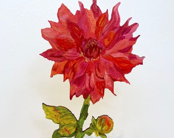 Dahlia wood flower and stand, appreciation gift, thank you for everything gift, dahlia art, , flower card