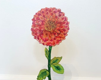 Spotted dahlia wood flower and stand, valentine gift for friend, Valentines day for her, valentine flowers, wood flower, birthday flowers