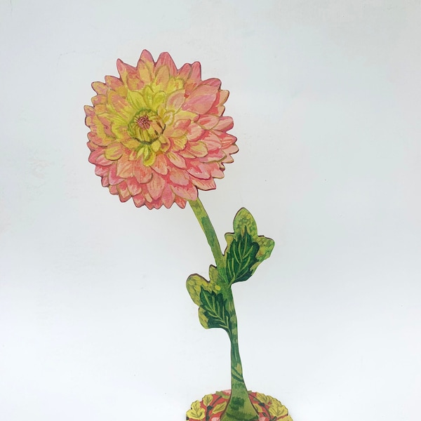 Cafe au lait dahlia wood flower, shelf sitter, home decor modern farmhouse, bedroom decor, dahlia art