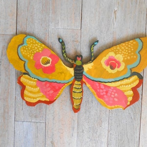 Joyful Moth Wood Wall Sculpture by Kimberly Hodges, butterfly wall decor, painted moth, tween decor, girls decor, nursery decor