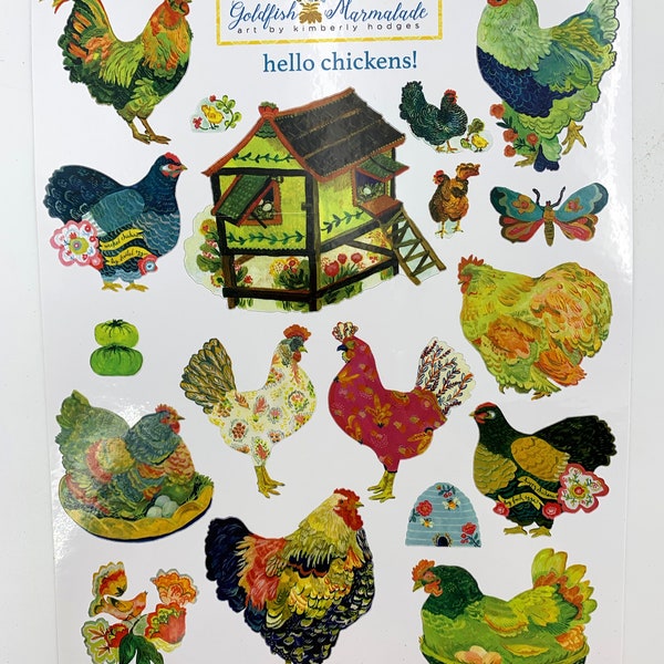 Chicken stickers by Kimberly Hodges, bird stickers, chicken sticker sheet, chicken coop, rooster decal, hen stickers, chicken bujo stickers