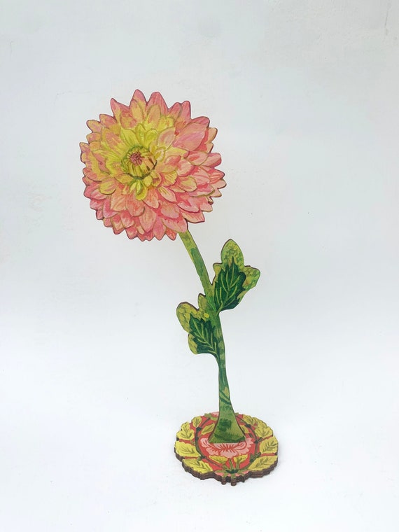 Cafe au lait dahlia wood flower, shelf sitter, home decor modern farmhouse, bedroom decor, dahlia art