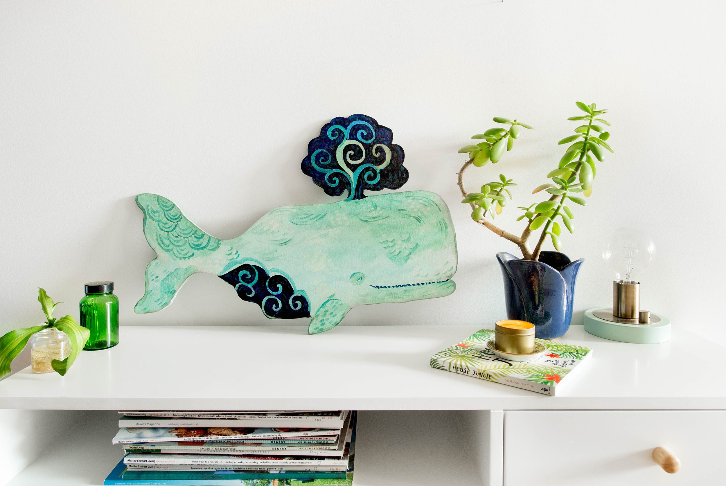 Amandine Whale Wooden Wall Sculpture by Kimberly Hodges whale wood art