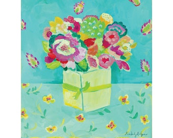 Aqua Paisley Giclee Watercolor or Stretched Canvas Print by Kimberly Hodges, 11 x 14, 16 x 20