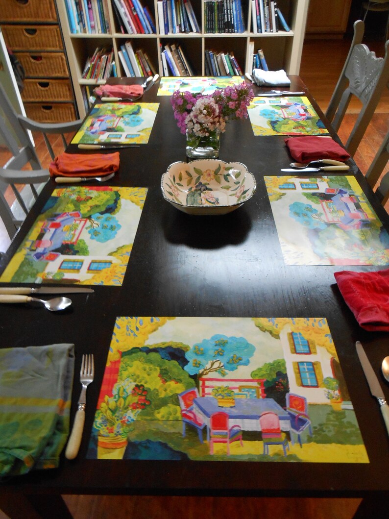 Paper placemat set of 12 Summer in Provence kid placemat Hedgehog designs by Kimberly Hodges paper tableware hostess gift idea hedgehog