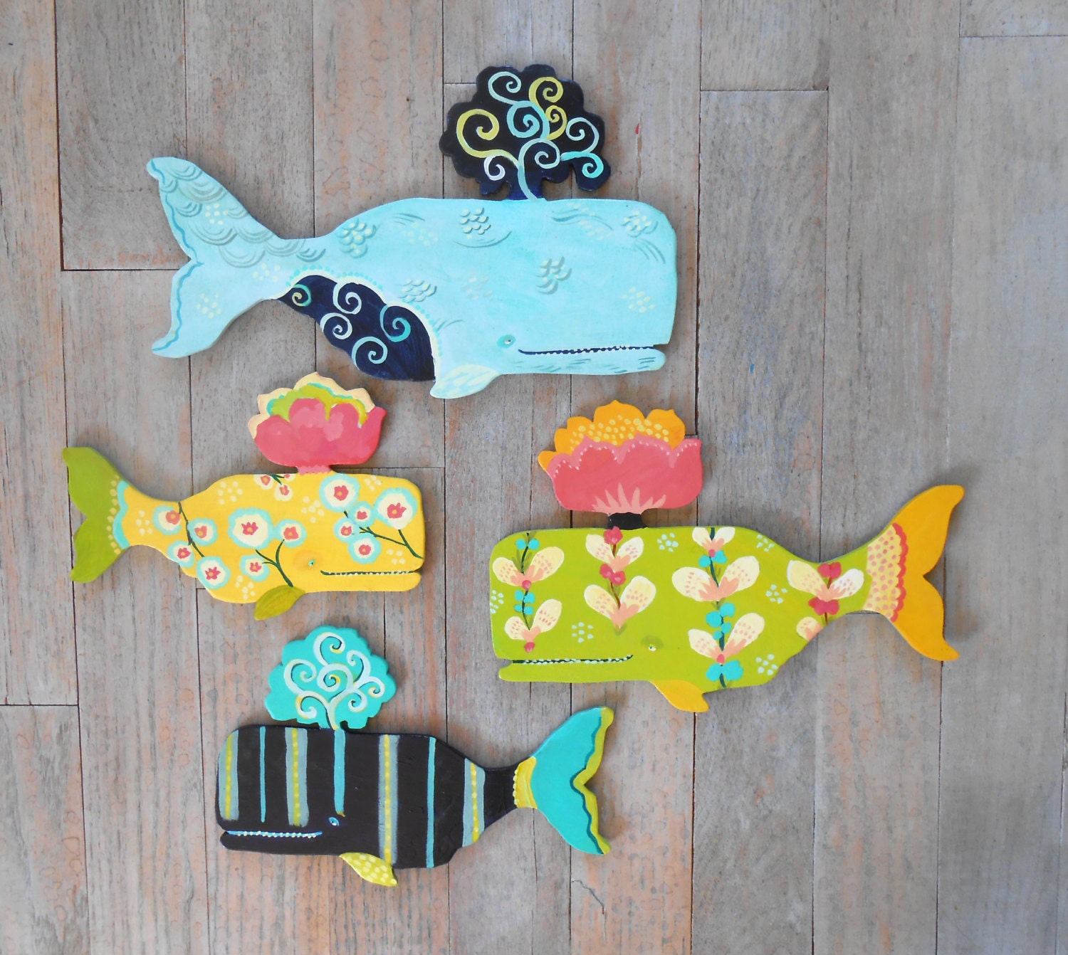 Choose your own patterns 4 whale set by Kimberly Hodges, wood whale art