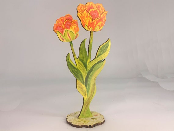 Wood tulips, Spring tulips, striped tulips, variegated tulips, tulip gift, gift for gardener, spring decor, colorful flowers, floral gifts