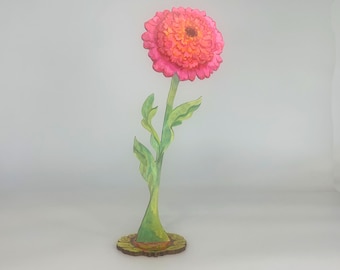 Cupcake zinnia by Kimberly Hodges Stevens, wood flower, gift for her flower, gardening gift for her, zinnia art, wood zinnia, zinnia art