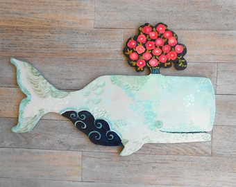 Amandine Whale Wooden Wall Sculpture by Kimberly Hodges whale wood art wood whale decor whale art for baby nautical nursery wooden whale art