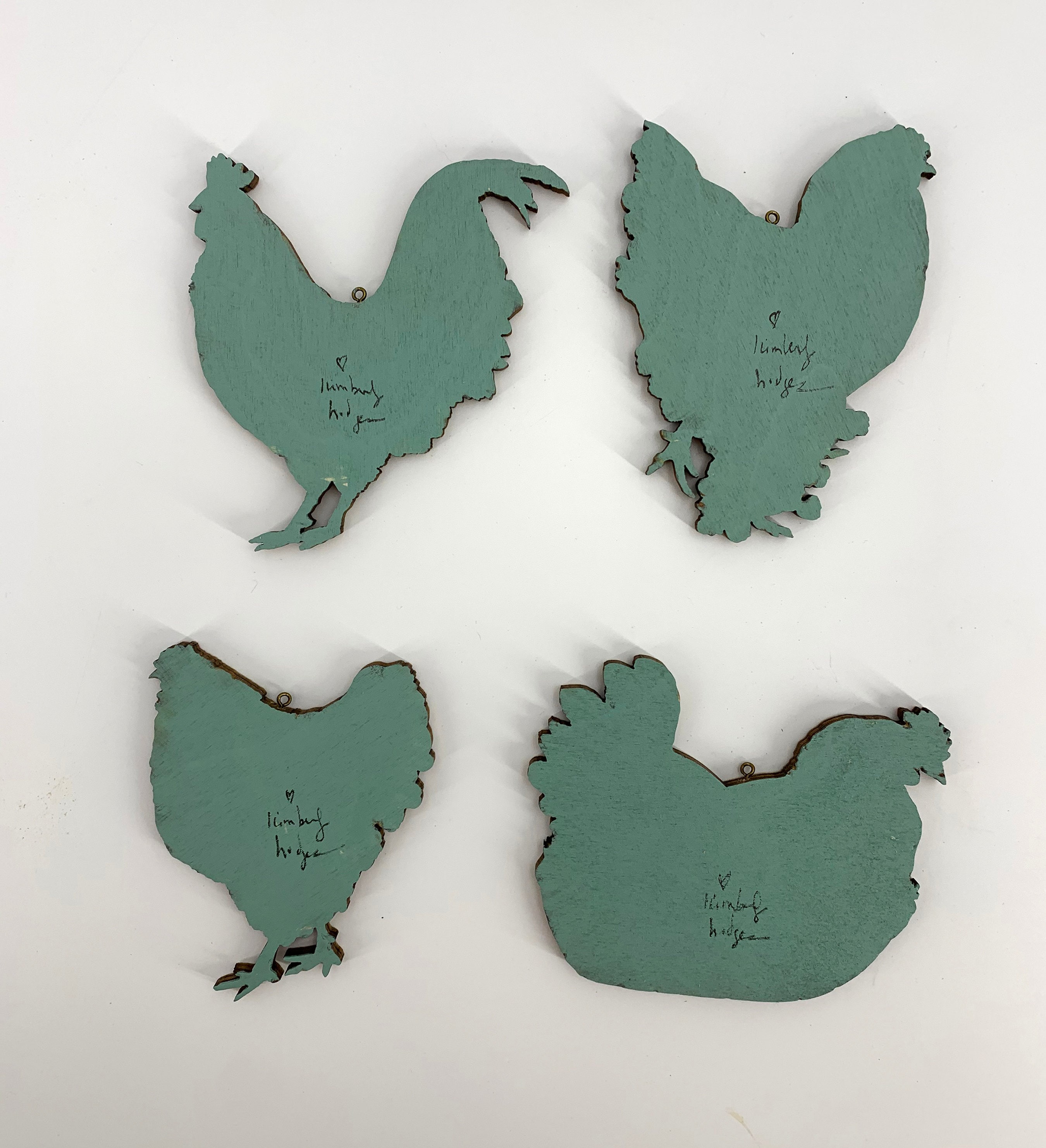 Backyard chickens ornament set, chicken ornaments, chicken ornament