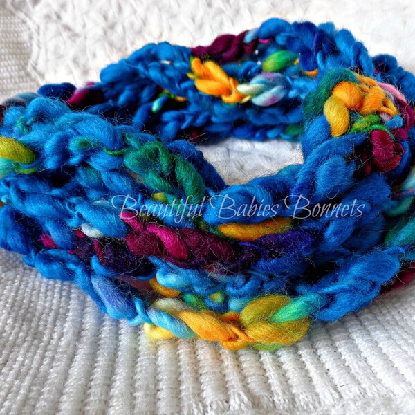 Handmade Infinity Scarf Vibrant & Colourful Cowl Hand Crochet in Pure Wool