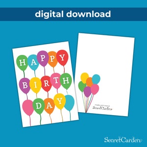 Digital Happy Birthday Balloons Card - Instant Download