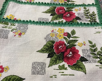 Circa 1950's  embroidered Floral  bark cloth napkins. (8)  WOW!