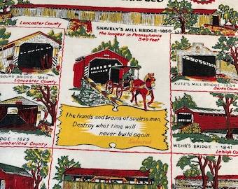 Pennsylvania's Celebrated -Rustic Covered Bridges Vintage  Tea Towel  WOW!