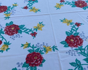 Vintage Tablecloth."Mums,Roses,Daffodils  and Tulips"  WOW!!