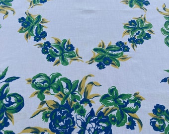 Vintage tablecloth.Lovely Bouquets of Green/Blue Peonies  and assorted Floral. WOW!